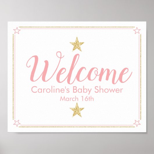 Twinkle Twinkle Baby shower Welkomstteken roze gou Poster (Voorkant)
