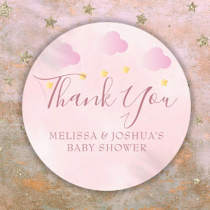 Twinkle Twinkle Baby Shower Zacht Roze Dank Je Ronde Sticker