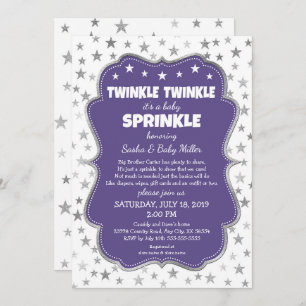 Twinkle Twinkle Baby Sprinkle paarse uitnodigingen