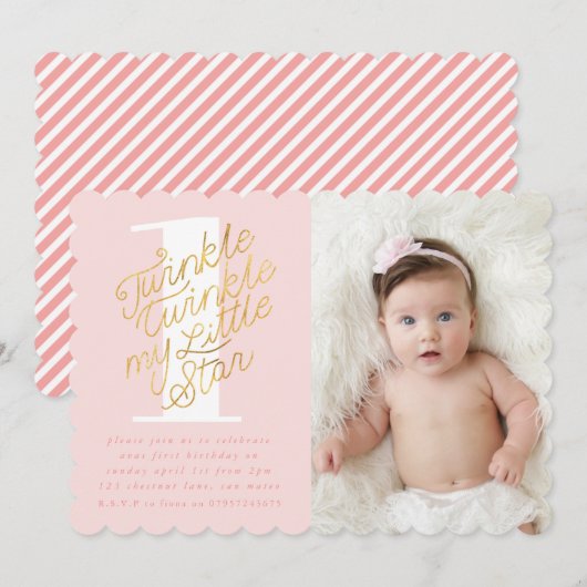 TWINKLE TWINKLE BIRTHDAY PARTIJ INVITATIE KAART (Voorkant / Achterkant)