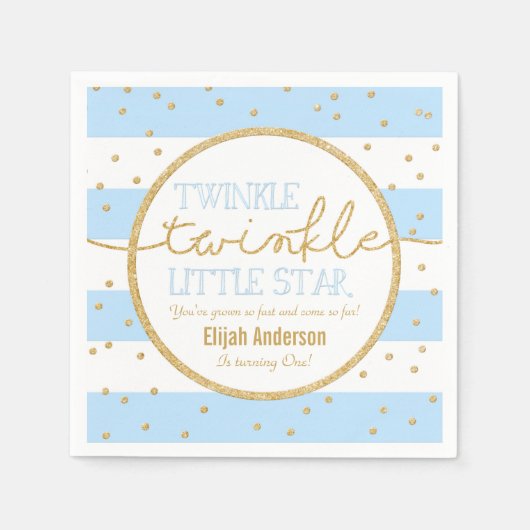 Twinkle Twinkle Blauw en Gouden Verjaardags Servet (Voorkant)