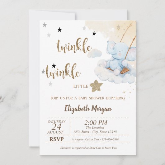 Twinkle Twinkle Blauwe Beer Maan Sterren Baby Show Kaart (Voorkant)