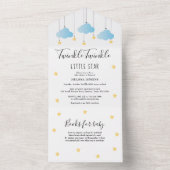 Twinkle Twinkle Blauwe Wolken Gouden Sterren Baby  All In One Uitnodiging (Binnen)