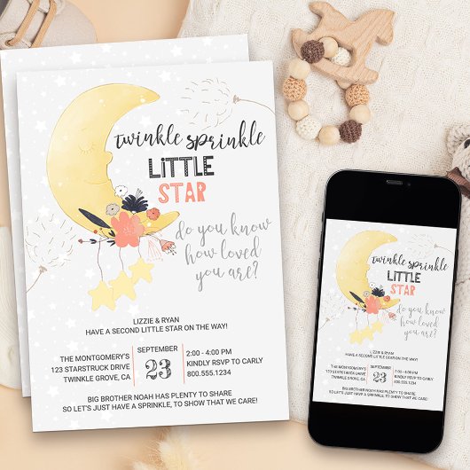 Twinkle Twinkle Bloem Maantje Baby Sprinkle Kaart