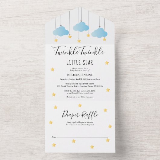 Twinkle Twinkle Blue Boy Baby shower All In One Uitnodiging (Binnen)