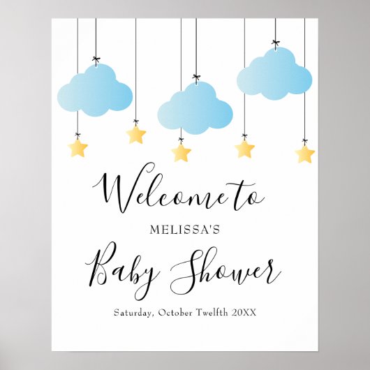 Twinkle Twinkle Blue Boy Baby shower Welkomstbord Poster (Voorkant)