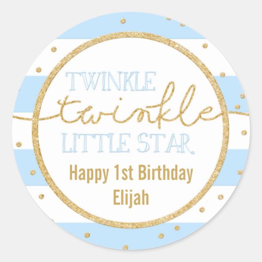 Twinkle Twinkle Blue en Gold Verjaardag Sticker (Voorkant)