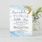 Twinkle Twinkle (Blue & Gold) Baby shower Kaart (Staand voorkant)