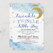 Twinkle Twinkle (Blue & Gold) Baby shower Kaart (Voorkant / Achterkant)