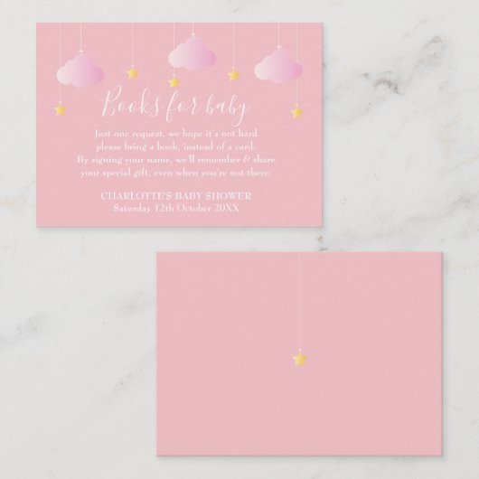 Twinkle Twinkle Boek Verzoek Roze Baby Shower Informatiekaartje (Voorkant / Achterkant)