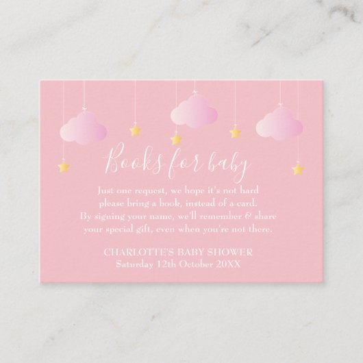 Twinkle Twinkle Boek Verzoek Roze Baby Shower Informatiekaartje (Voorkant)