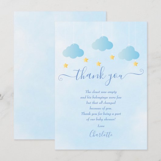 Twinkle Twinkle Boy Baby shower Dank je wel gedich Bedankkaart (Voorkant / Achterkant)