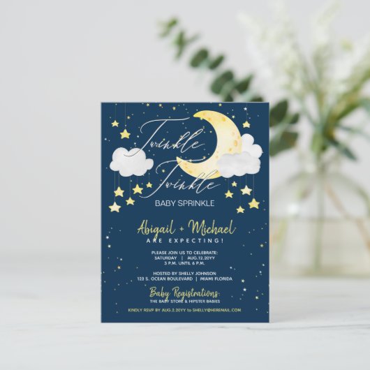 Twinkle Twinkle Budget Baby shower Invite Briefkaart (Staand voorkant)