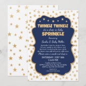 Twinkle Twinkle Drop-in Navy Gold Baby Sprinkle Kaart (Voorkant / Achterkant)