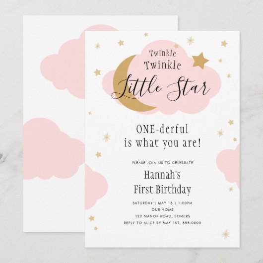 Twinkle, Twinkle, een prachtige roze eerste verjaa Kaart (Voorkant / Achterkant)