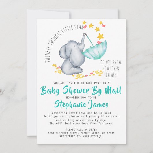 Twinkle Twinkle Elephant Baby shower per Mail Kaart (Voorkant)