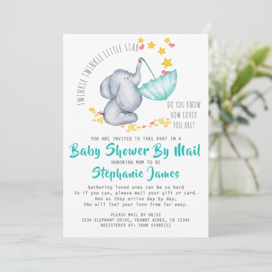 Twinkle Twinkle Elephant Baby shower per Mail Kaart (Staand voorkant)