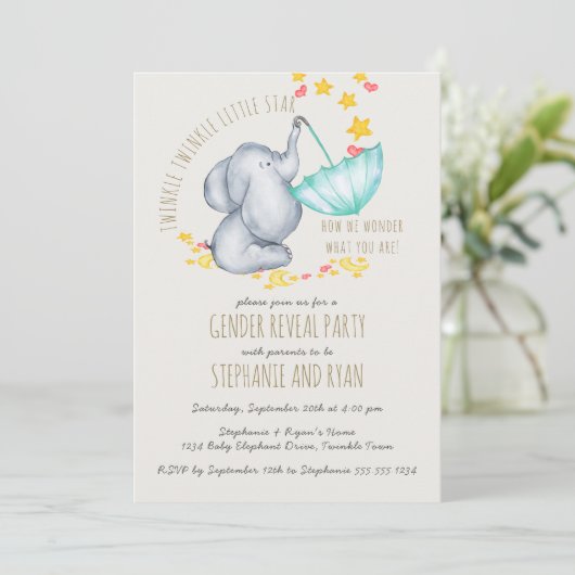 Twinkle Twinkle Elephant Grey Geslacht onthullen Kaart (Staand voorkant)