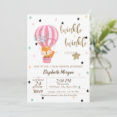 Twinkle Twinkle, Fox Air Ballon Baby shower Kaart (Staand voorkant)