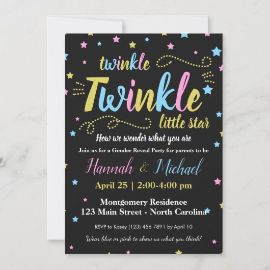 Twinkle Twinkle Gender Little Star onthult RSVP Kaart (Voorkant)
