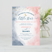 Twinkle Twinkle Gender onthult Navy Blush Invites Programmakaart (Staand voorkant)