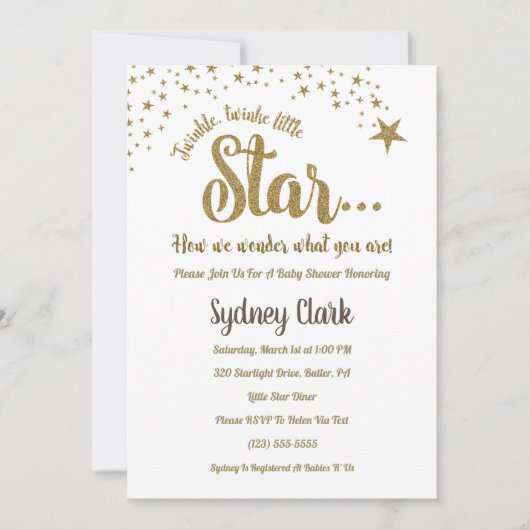 Twinkle Twinkle Gender Reveal Baby shower Uitnodig Kaart (Voorkant)