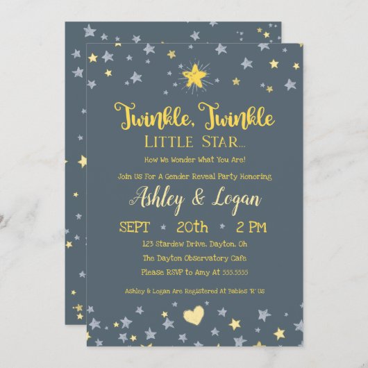 Twinkle Twinkle Gender Reveal Douche Uitnodiging (Voorkant / Achterkant)