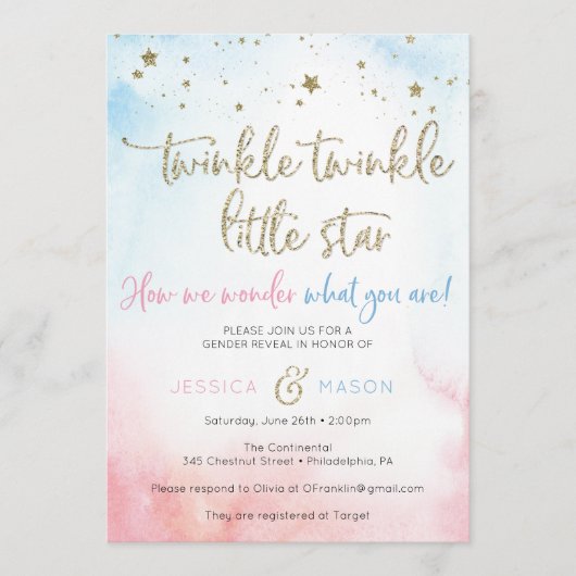 Twinkle Twinkle Gender Reveal Invites Card Programmakaart (Voorkant)