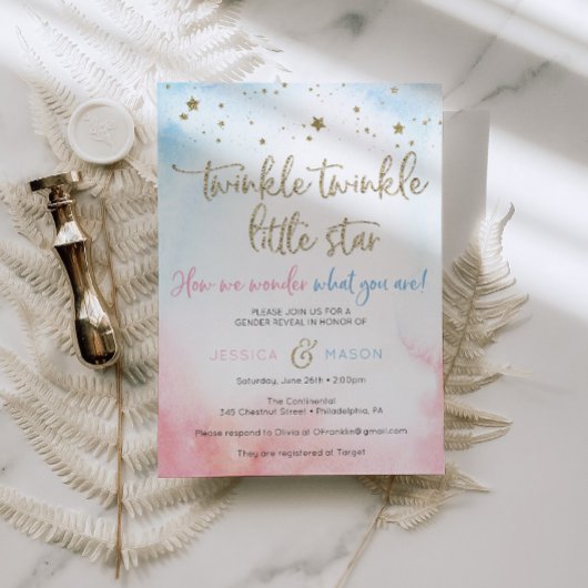Twinkle Twinkle Gender Reveal Invites Card Programmakaart