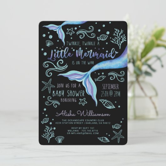 Twinkle Twinkle Iridescent Ocean Mermaid Black Kaart (Staand voorkant)