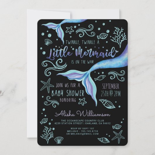 Twinkle Twinkle Iridescent Ocean Mermaid Black Kaart (Voorkant)