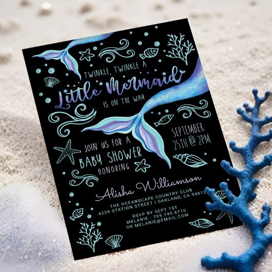 Twinkle Twinkle Iridescent Ocean Mermaid Black Kaart