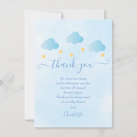 Twinkle Twinkle Jongens Baby Shower Bedankt Gedich (Voorkant)