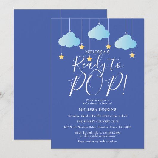 Twinkle Twinkle Klaar voor Pop Baby shower Blauw Kaart (Voorkant / Achterkant)