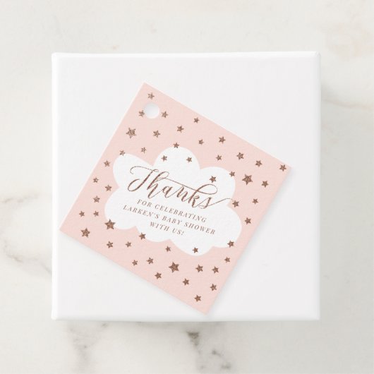 Twinkle-twinkle kleine roze sterroze baby shower bedankjes labels (In situ)