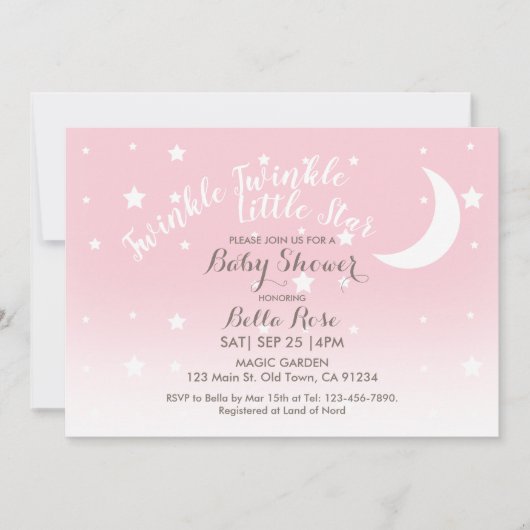Twinkle-twinkle kleine roze sterroze baby shower kaart (Voorkant)