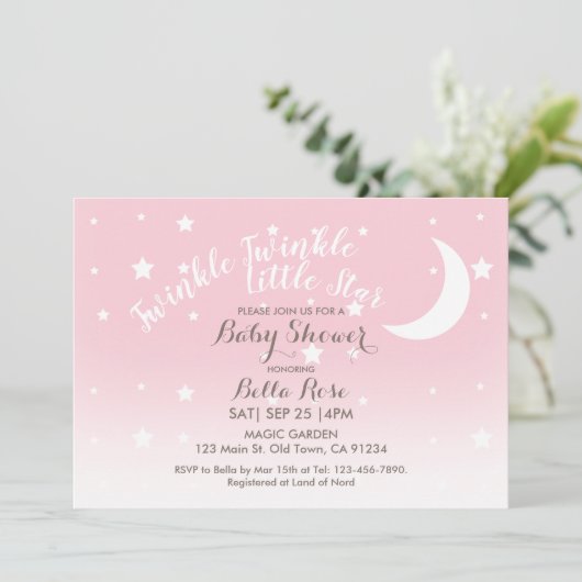 Twinkle-twinkle kleine roze sterroze baby shower kaart (Staand voorkant)