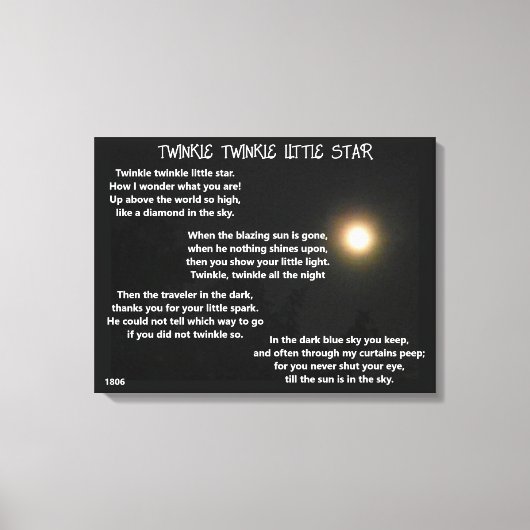 TWINKLE TWINKLE KLEINE STAR-gedicht Canvas Afdruk (Voorkant)