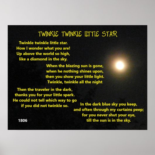 TWINKLE TWINKLE KLEINE STAR-gedicht Poster (Voorkant)