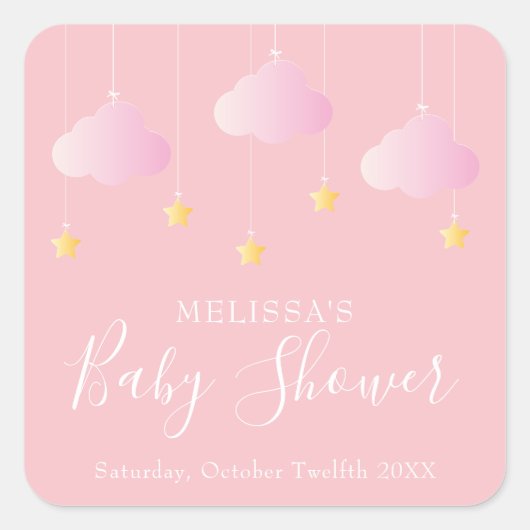 Twinkle twinkle kleine ster baby shower roze vierkante sticker (Voorkant)