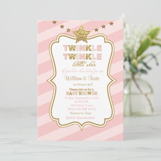 Twinkle Twinkle kleine ster baby shower uitnodigin Kaart (Staand voorkant)