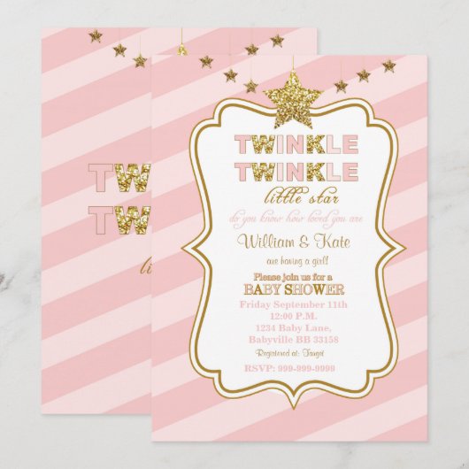 Twinkle Twinkle kleine ster baby shower uitnodigin Kaart (Voorkant / Achterkant)