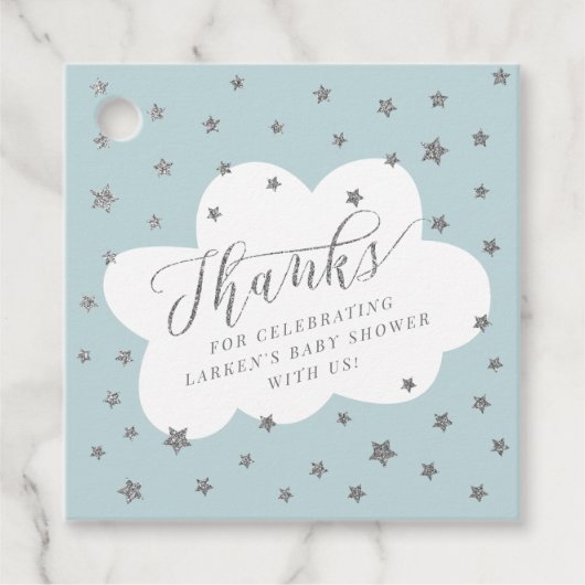 Twinkle-twinkle kleine ster blauw baby shower bedankjes labels (Voorkant)