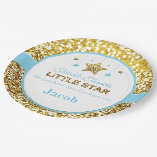 Twinkle twinkle kleine ster blauw baby shower bord (Gekanteld)