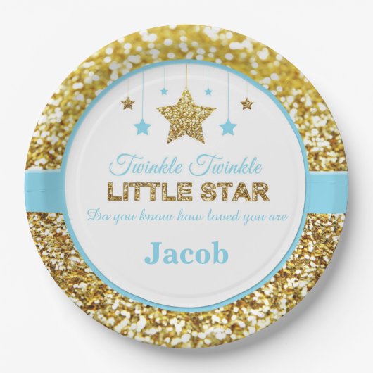 Twinkle twinkle kleine ster blauw baby shower bord (Voorkant)
