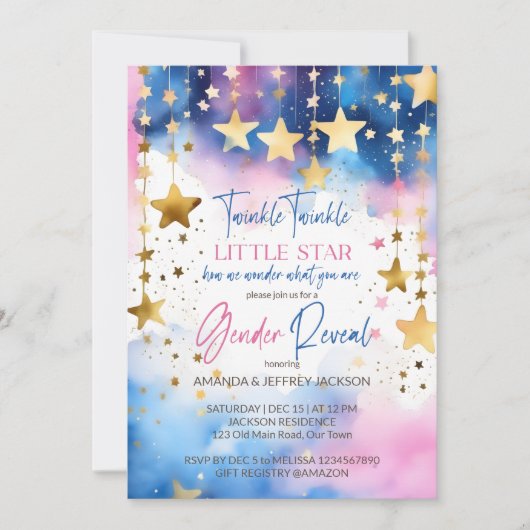 Twinkle twinkle kleine ster geslacht onthullen kaart (Voorkant)