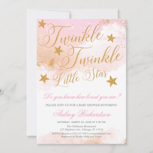 Twinkle Twinkle kleine ster meisje baby shower Kaart (Voorkant)