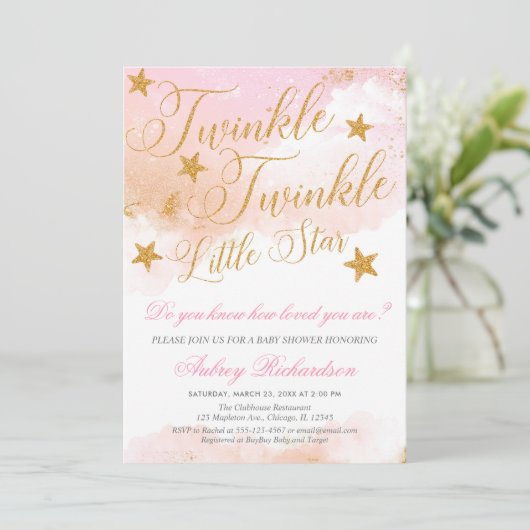 Twinkle Twinkle kleine ster meisje baby shower Kaart (Staand voorkant)