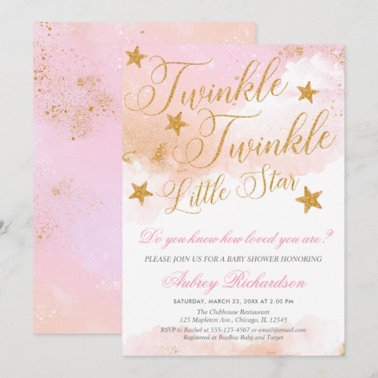 Twinkle Twinkle kleine ster meisje baby shower Kaart (Voorkant / Achterkant)
