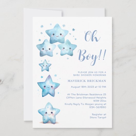 Twinkle twinkle Kleine ster oh Jongen Baby Shower Kaart (Voorkant)